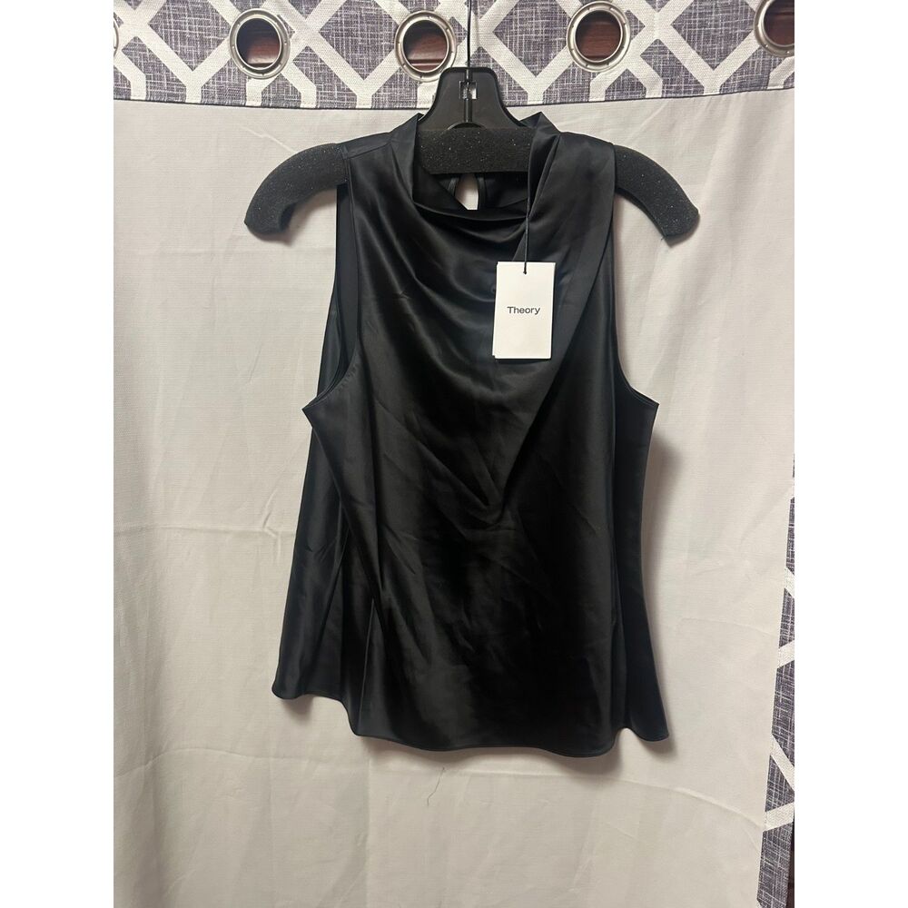 NWT Theory Cowl Neck Blouse in Silk Georgette In Black Medium